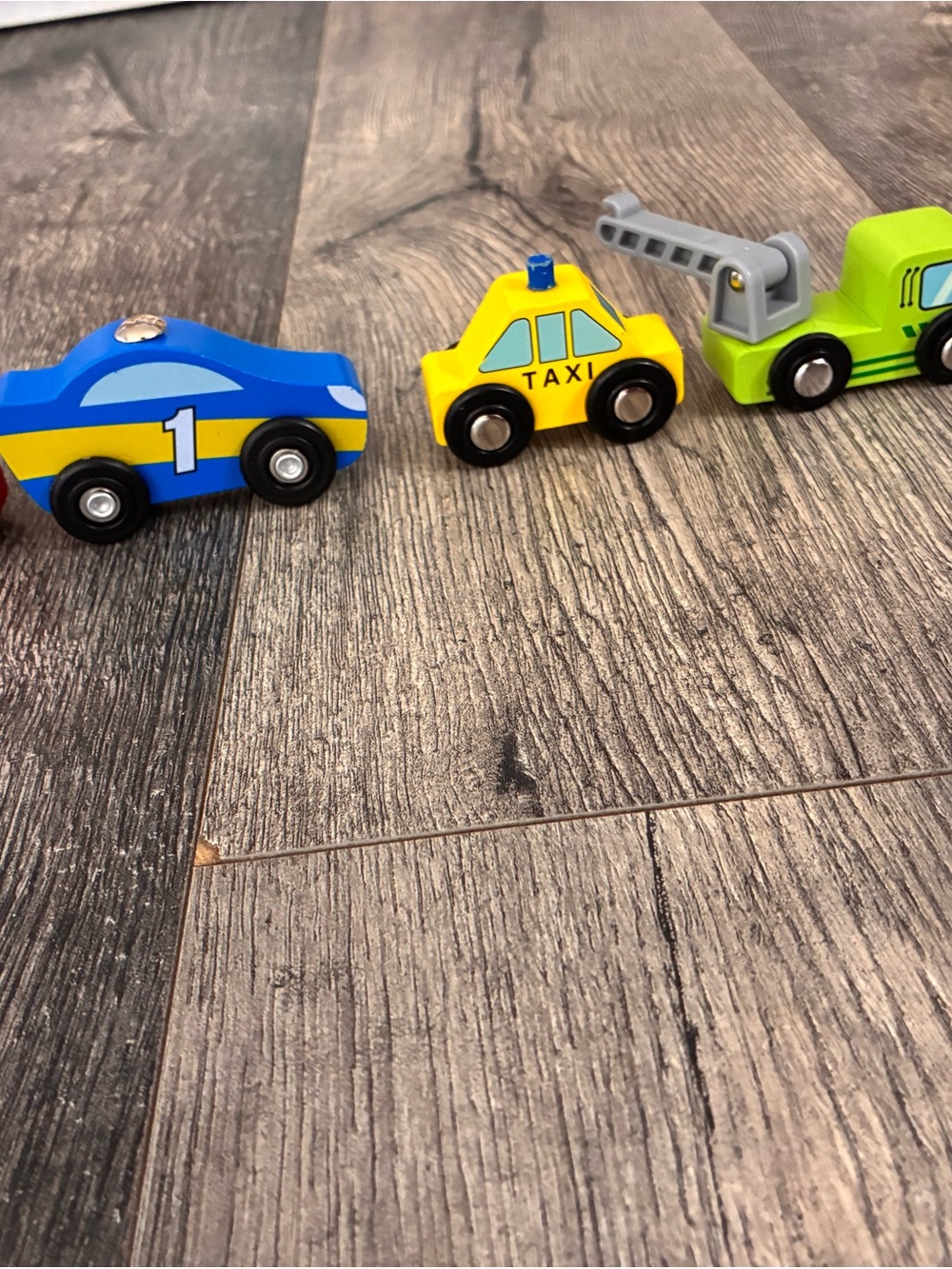 Wooden Toy Car Set - Blue, Yellow, Green Kids Vehicles